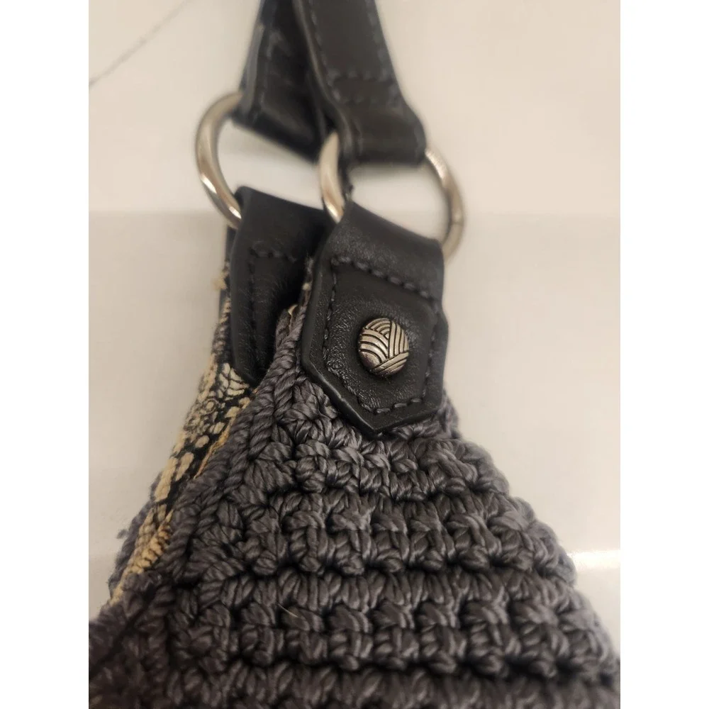 Sakroots Roma Shopper Purse Shoulder Bag Black Gray Cream Crochet Logo Owl FOB